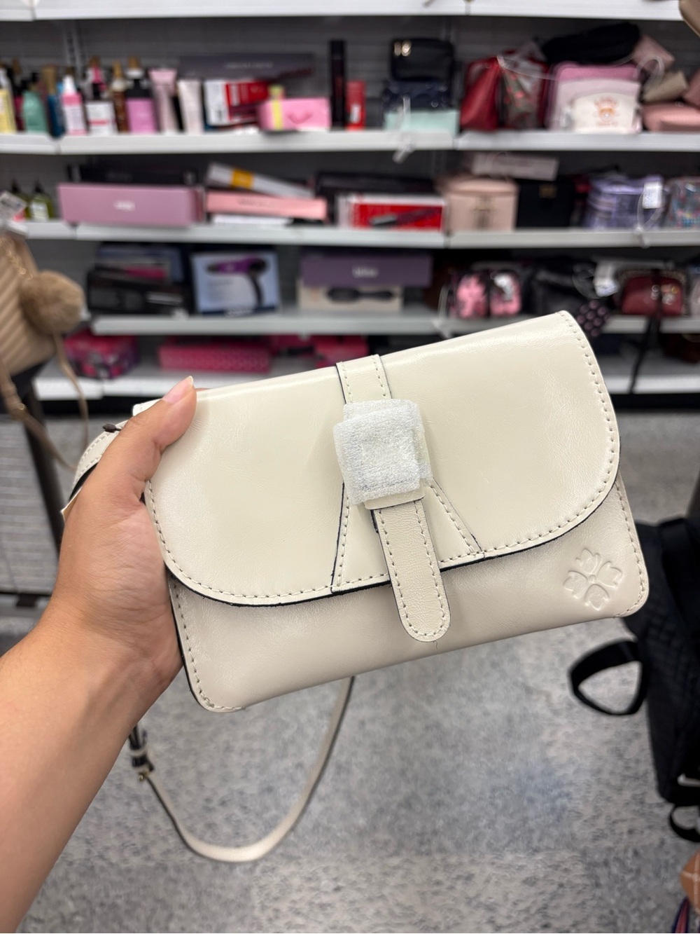 Patricia Nash Cream Leather Crossbody with Buckle Strap
